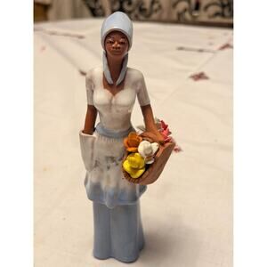 Vintage Red Clay Jamaican Creole Lady Carrying a Basket of Flower fFgurine
